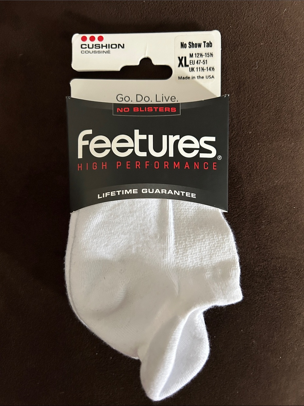 Feetrures High Performance No-Show Tab Socks - White (XL), cushion, NWT